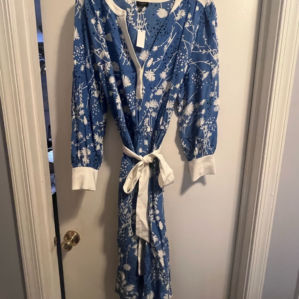 Blue and White Floral Talbots Dress with Belt,NWT